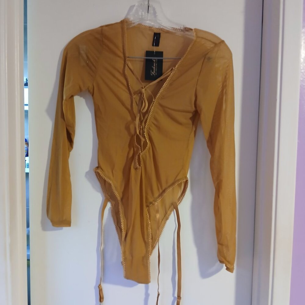 Frederick's of Hollywood Women's Lola Lee Sheer Mesh Long Sleeve Bodysui…